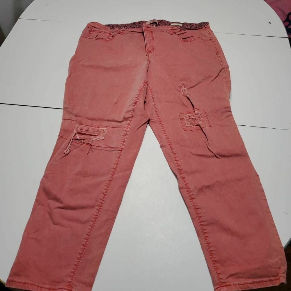 Vintage America Womens Bestie Straight Jeans Pink Distressed Pockets Plus 20W/35